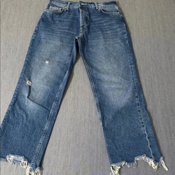Free People We The Free Button Fly Distressed Raw Hem Cropped Jeans 28 G-4 - Picture 3 of 14